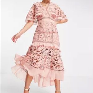 ASOS DESIGN Lace midi dress w/ cape sleeve